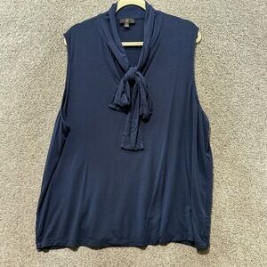 J Crew 365 Sleeveless Navy Blue Bow Neck Top Women 2X Modal Blend